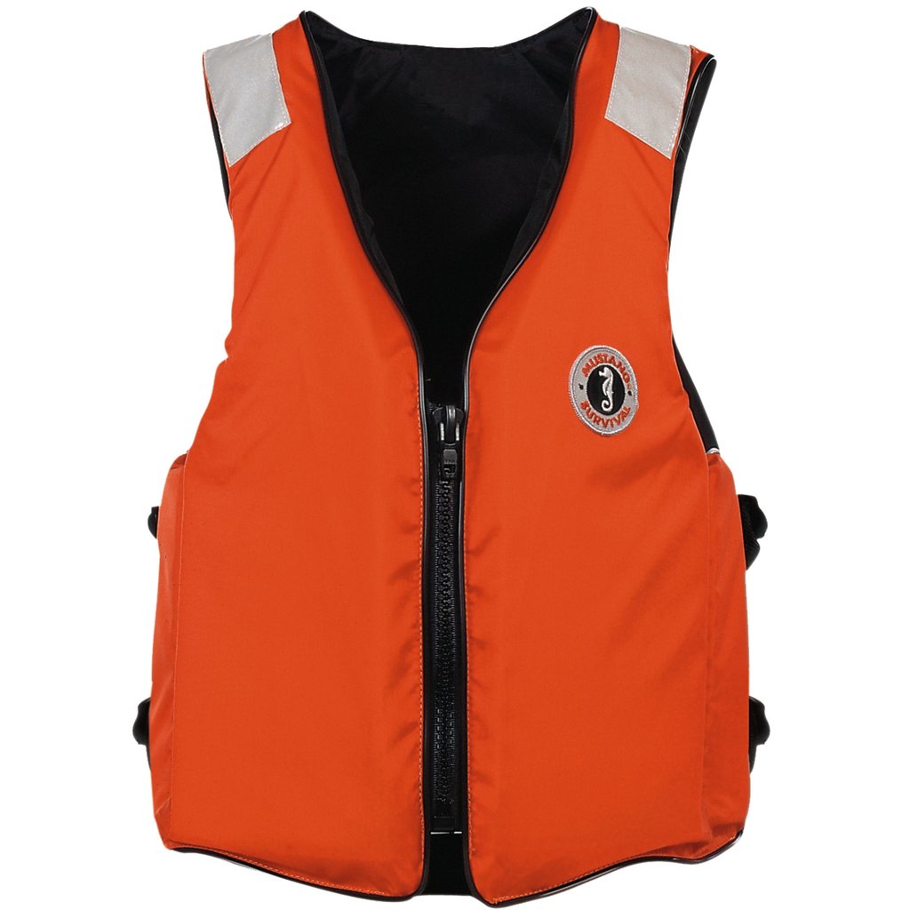 Mustang Survival, Life Vest, Orange, 4 Pocket w/ Safety Tape, USCG